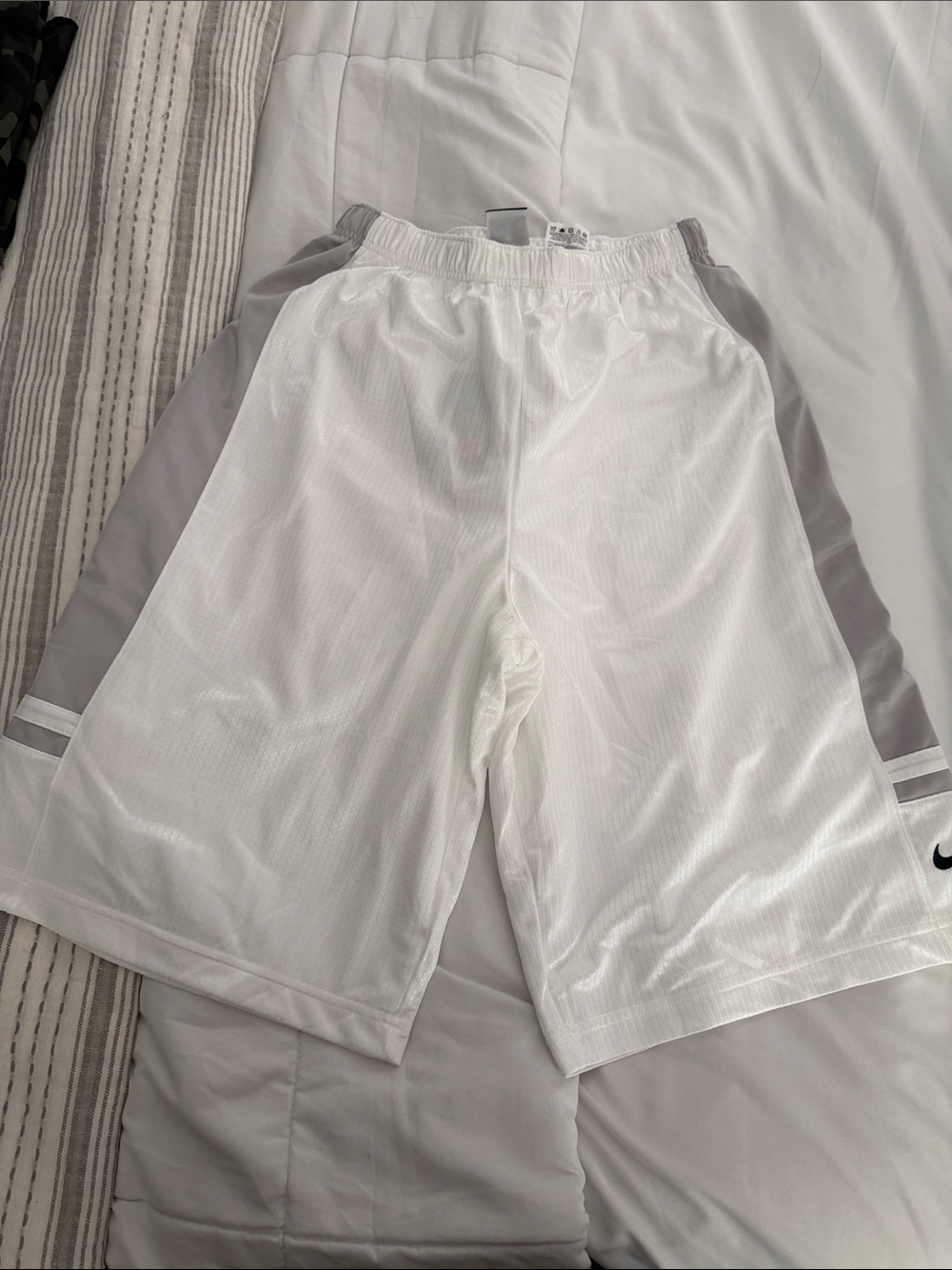 Nike Boy’s White Athletic Shorts with Gray Panels